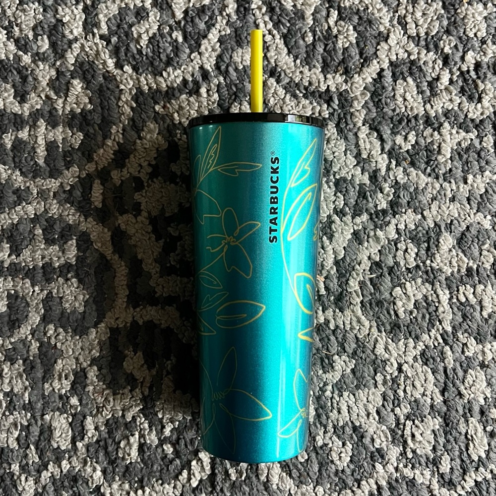 Starbucks Teal Floral Design Stainless Steel Cold Cup
